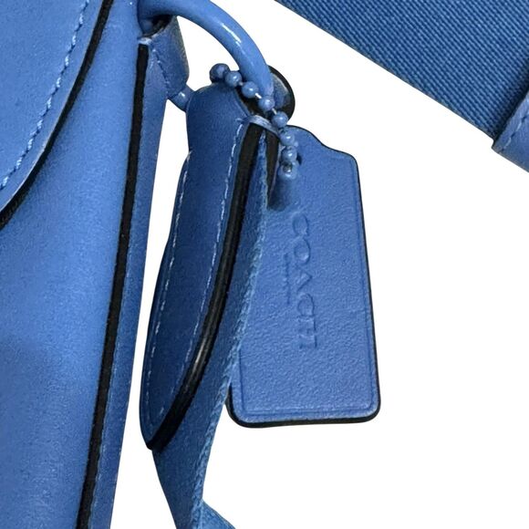 Coach Blue Crossbody Bag Leather Flap Messenger Modern Urban Adjustable Strap - Picture 3 of 11